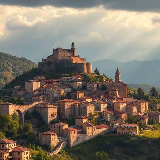 Una vista del pueblo de Morella con sus murallas medievales y el castillo en la cima.